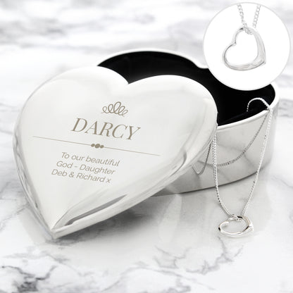 Personalised Elegant Crown Heart Trinket Box & Sterling Silver Necklace Set - image 3