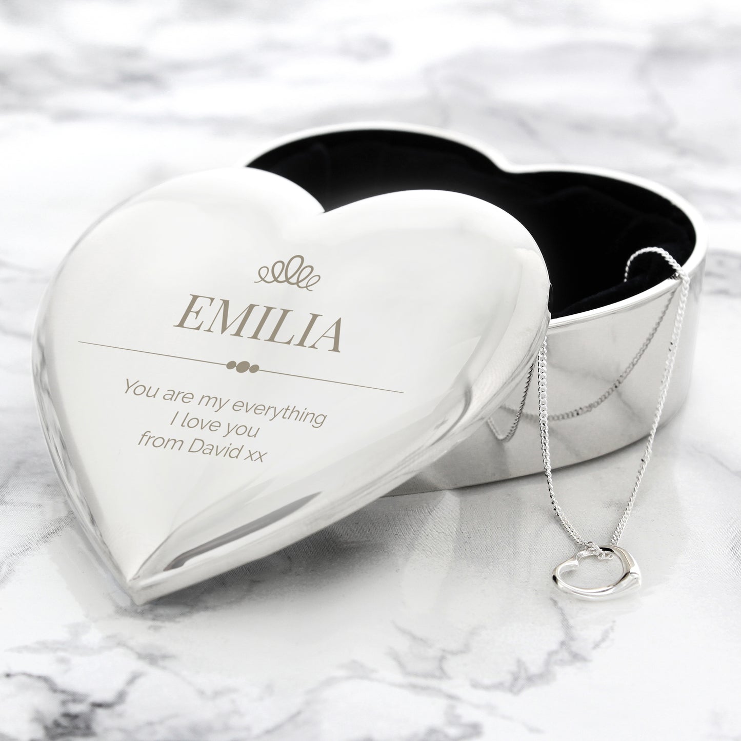 Personalised Elegant Crown Heart Trinket Box & Sterling Silver Necklace Set - image 4