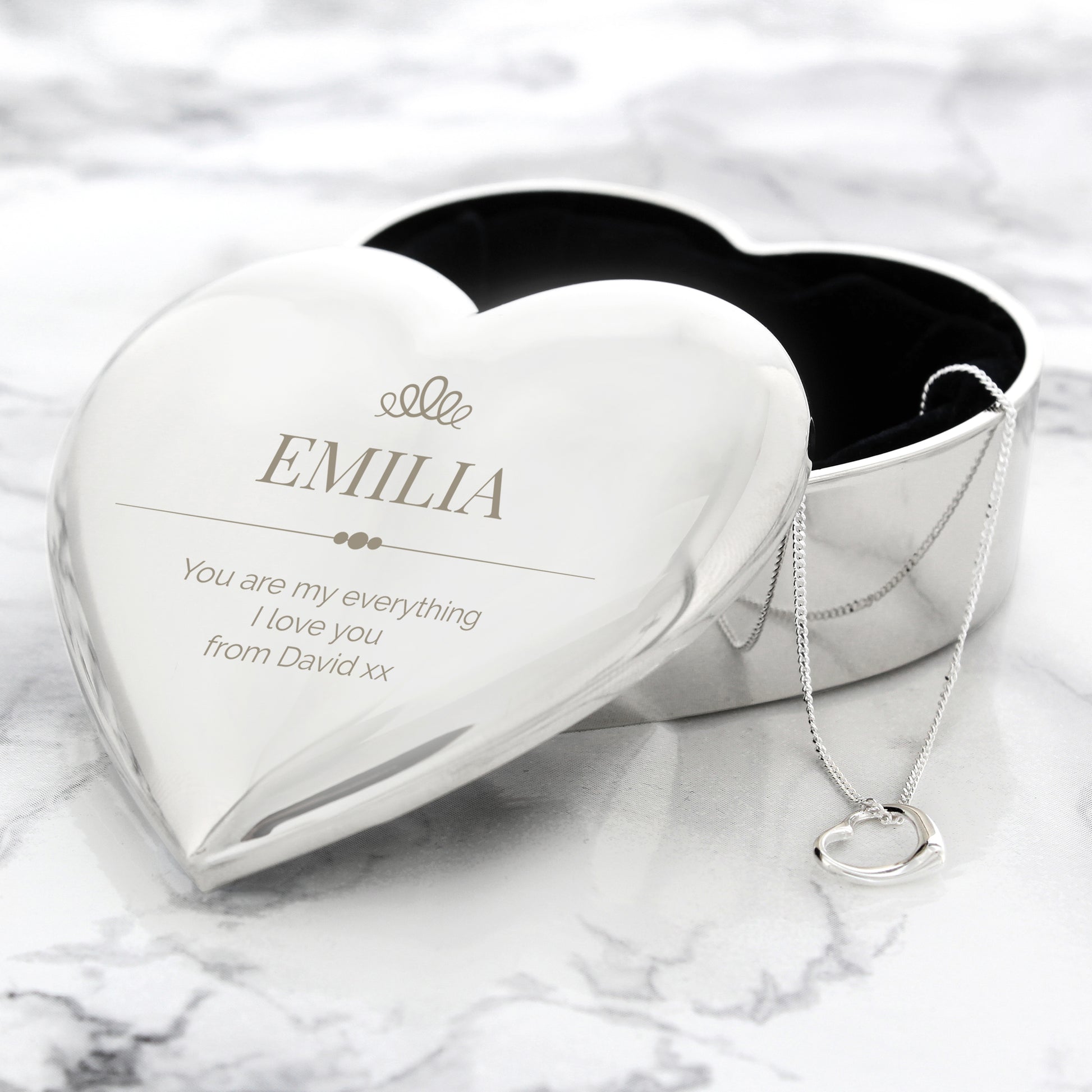 Personalised Elegant Crown Heart Trinket Box & Sterling Silver Necklace Set - image 4