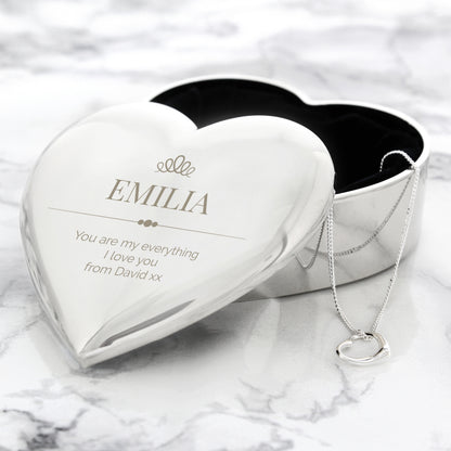 Personalised Elegant Crown Heart Trinket Box & Sterling Silver Necklace Set - image 4