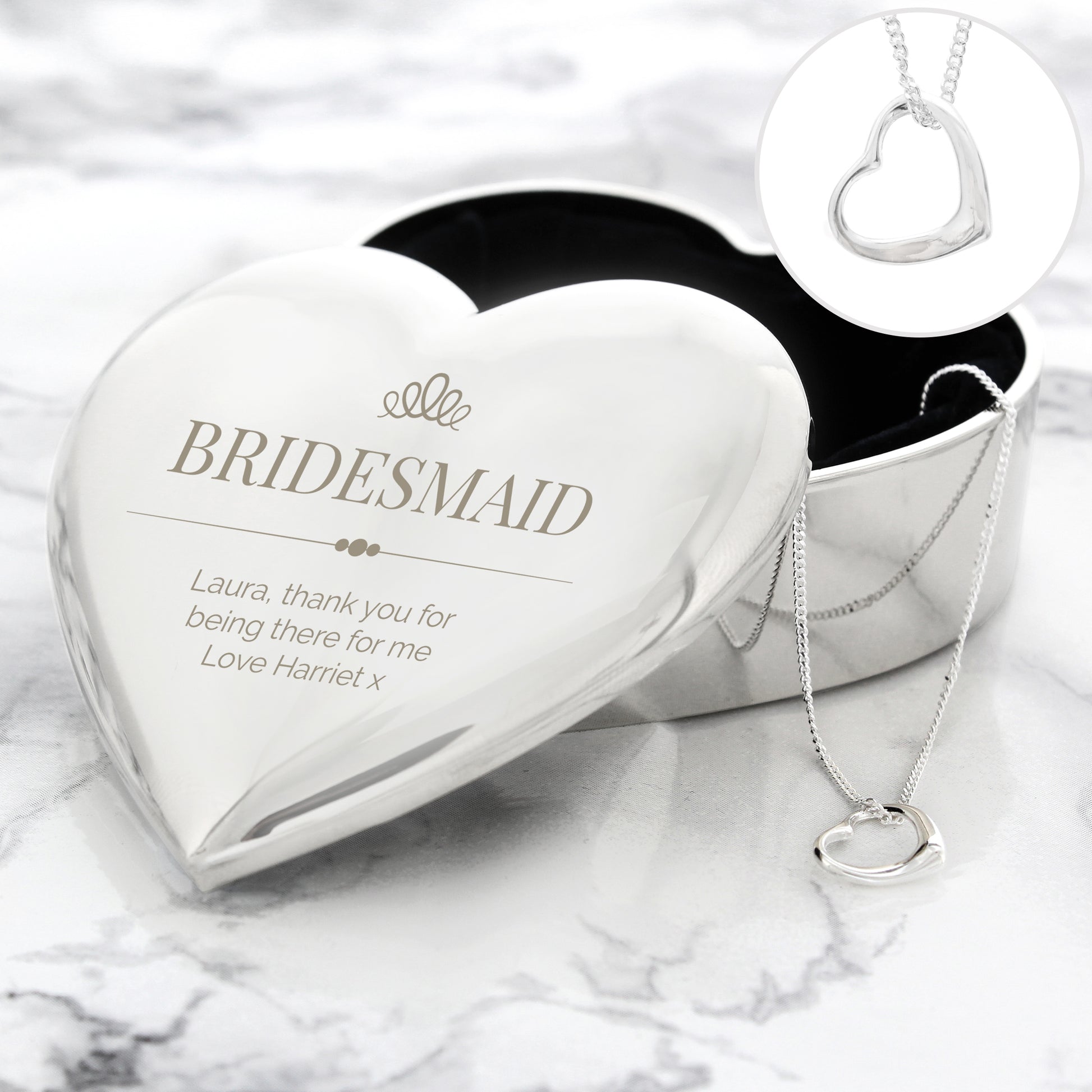 Personalised Elegant Crown Heart Trinket Box & Sterling Silver Necklace Set - image 6