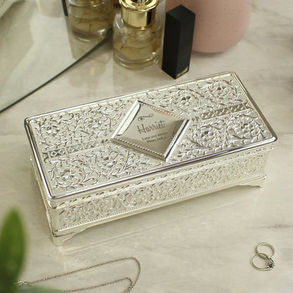 Personalised Swirls & Hearts Antique Silver Plated Jewellery Box from Heartfelt Gifts