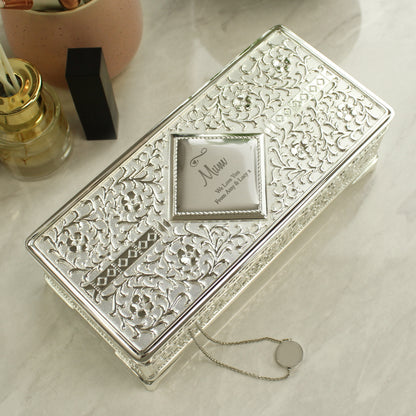 Personalised Swirls & Hearts Antique Silver Plated Jewellery Box - image 3