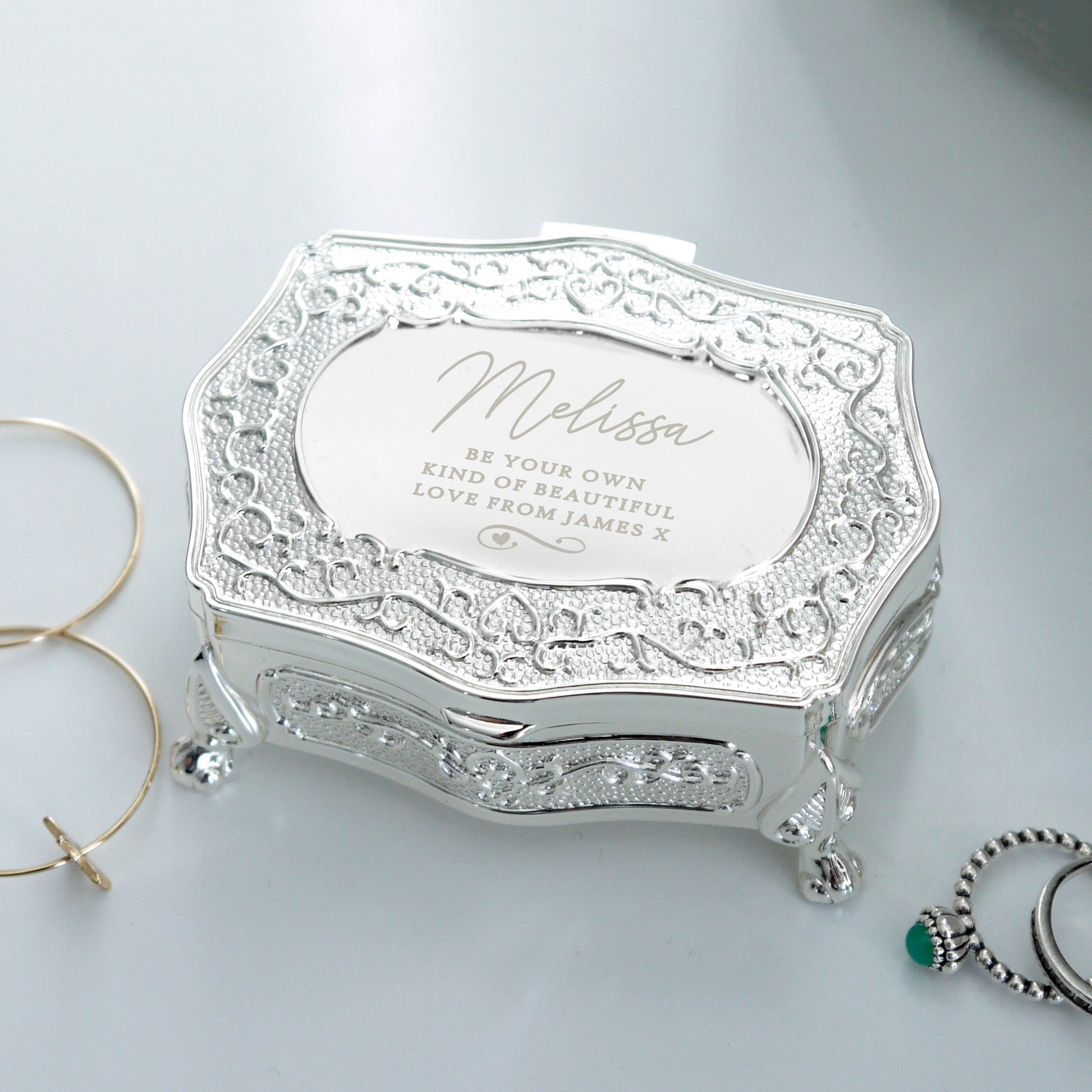 Personalised Swirls & Hearts Small Antique Trinket Box from Heartfelt Gifts