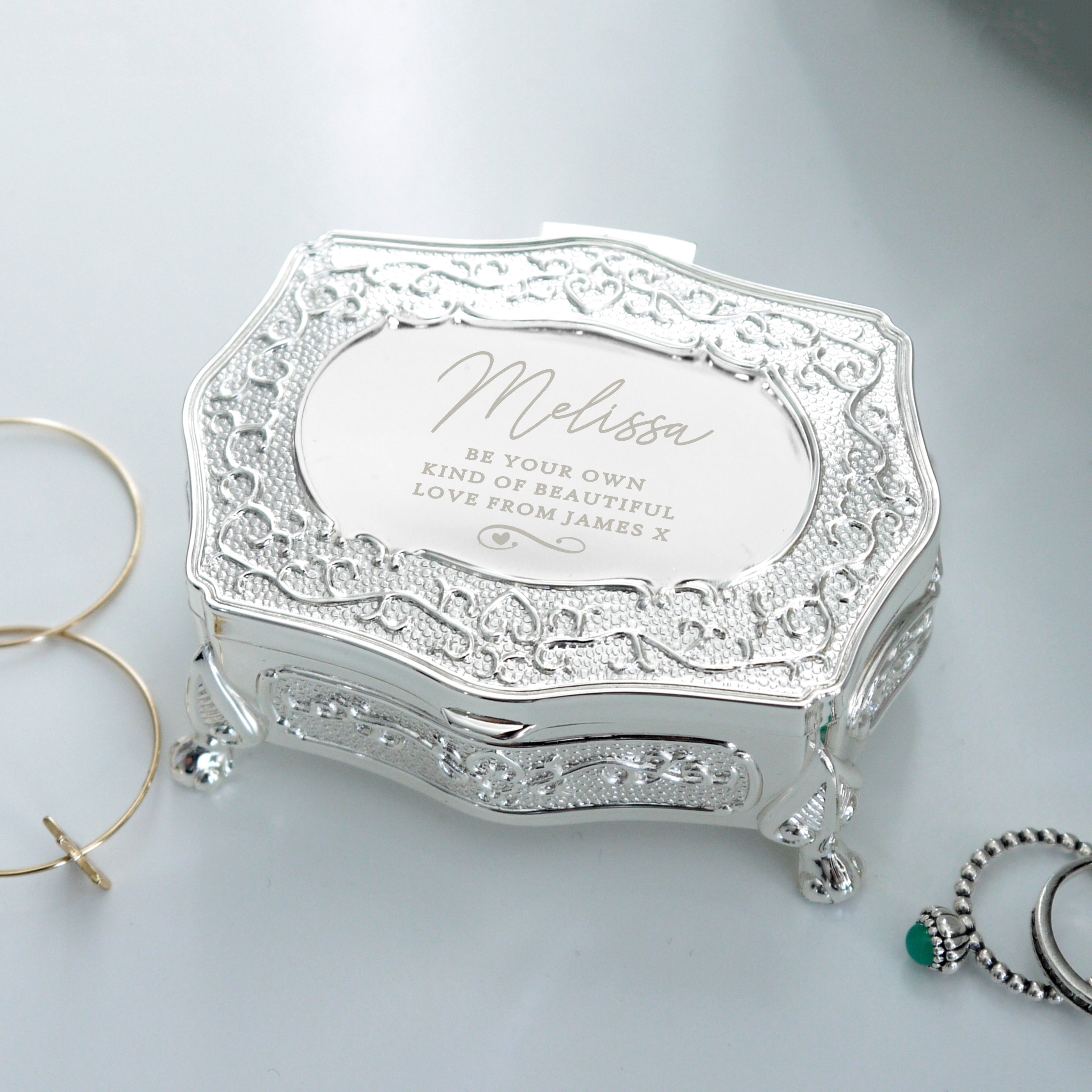 Personalised Swirls & Hearts Small Antique Trinket Box from Heartfelt Gifts