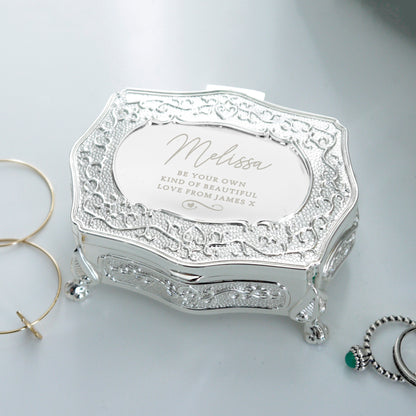 Personalised Swirls & Hearts Small Antique Trinket Box from Heartfelt Gifts