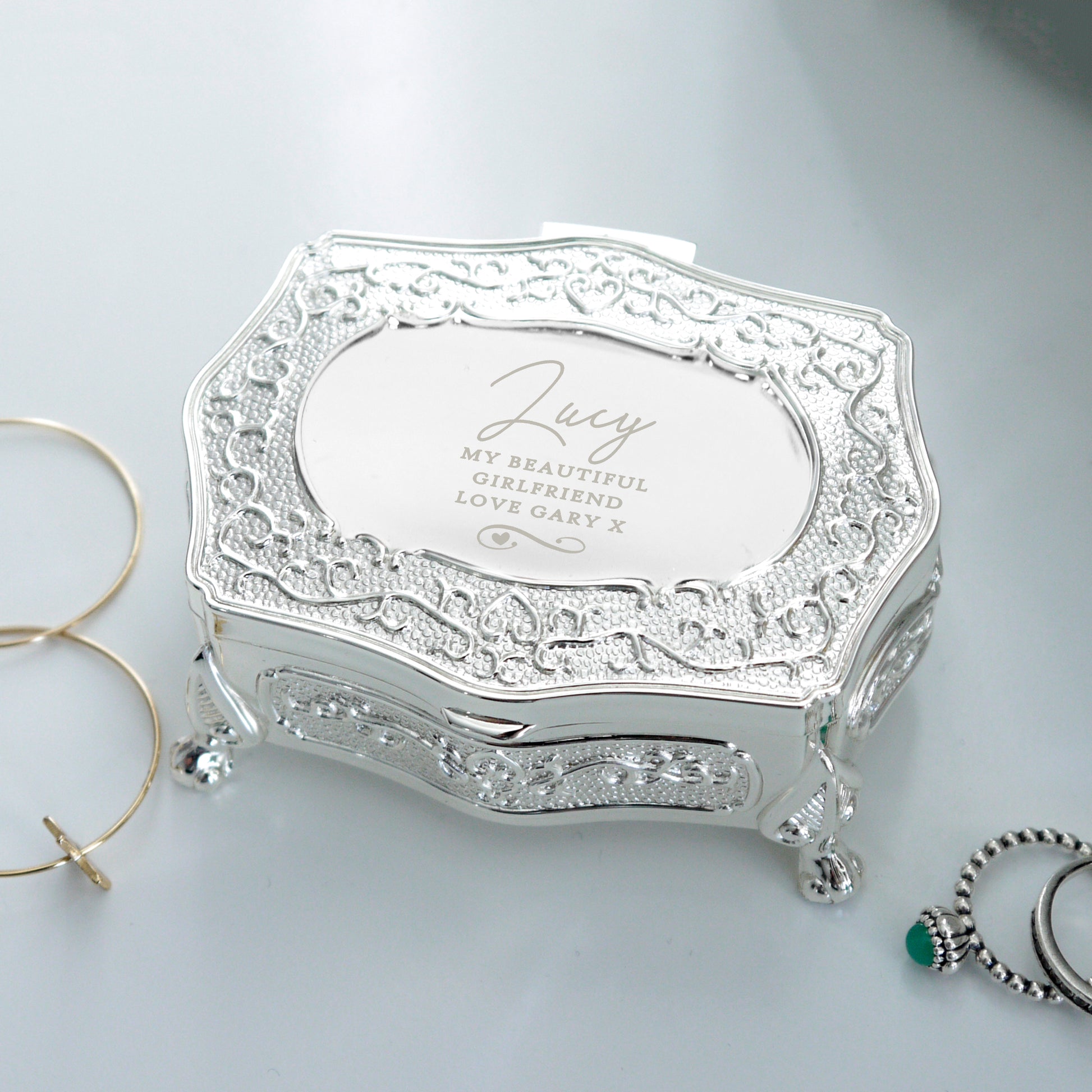 Personalised Swirls & Hearts Small Antique Trinket Box - image 7