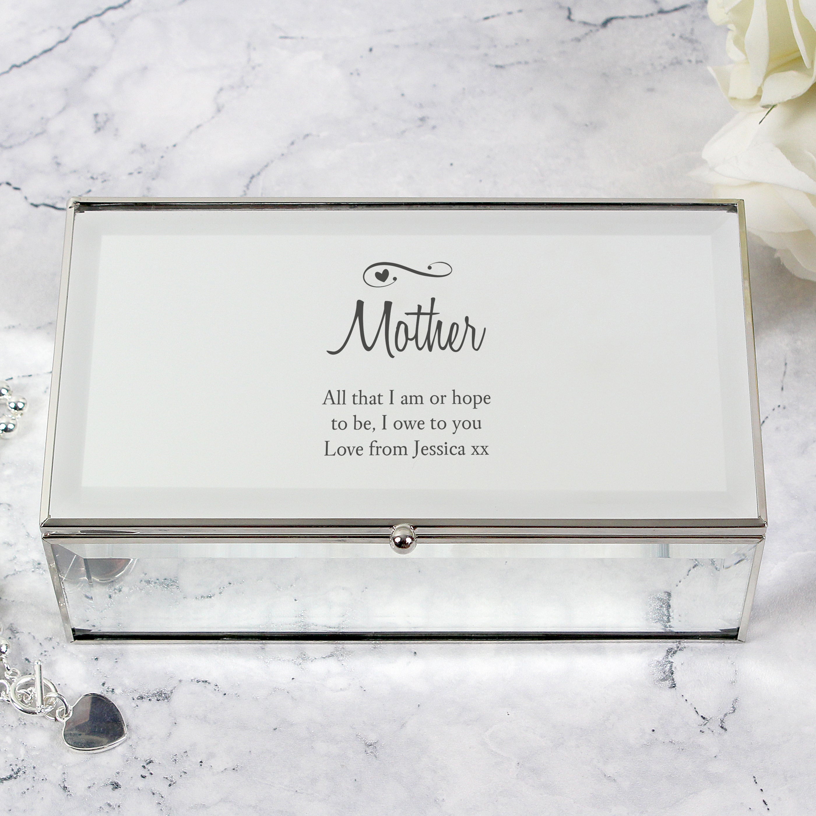 Personalised Swirls & Hearts Mirrored Jewellery Box from Heartfelt Gifts