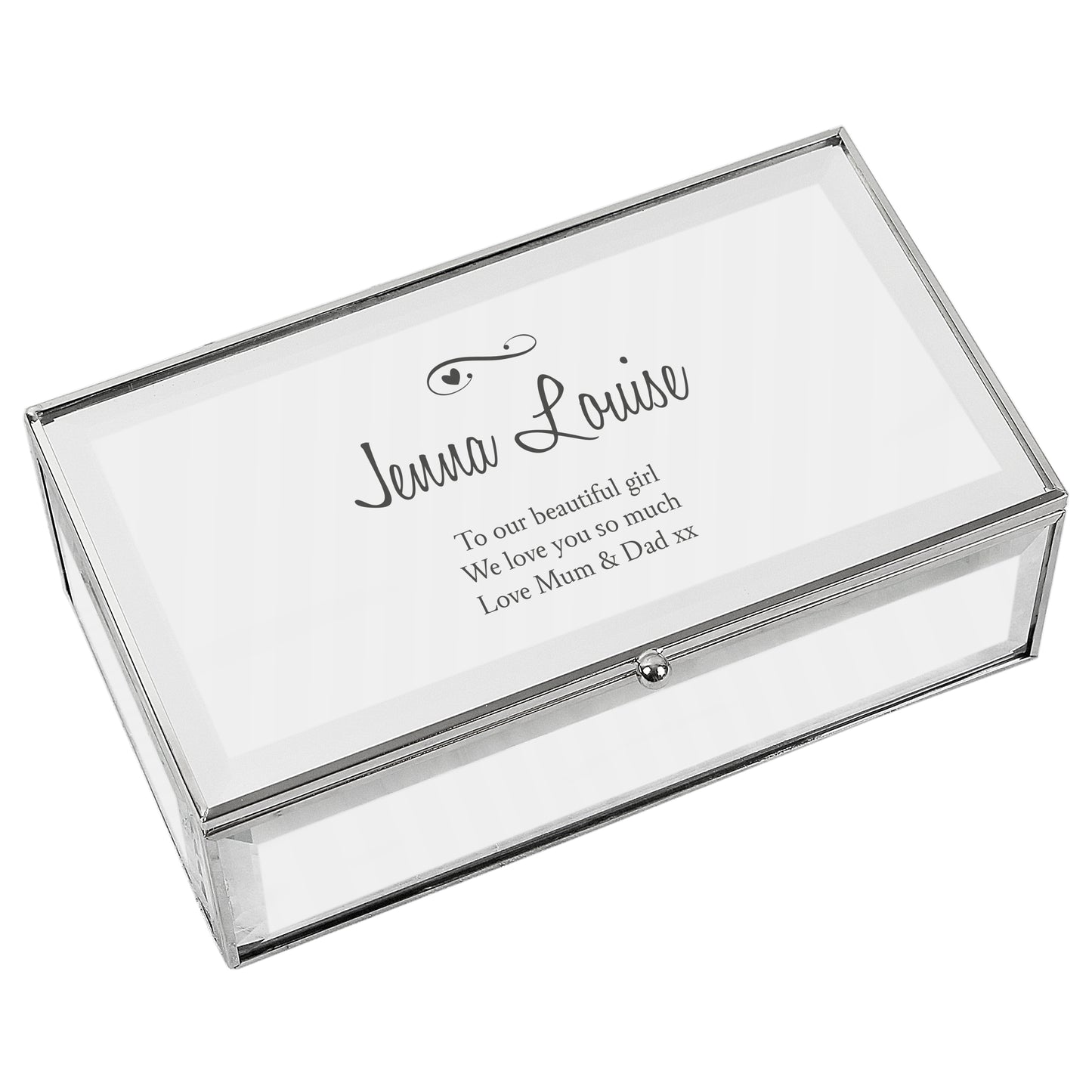Personalised Swirls & Hearts Mirrored Jewellery Box - image 2