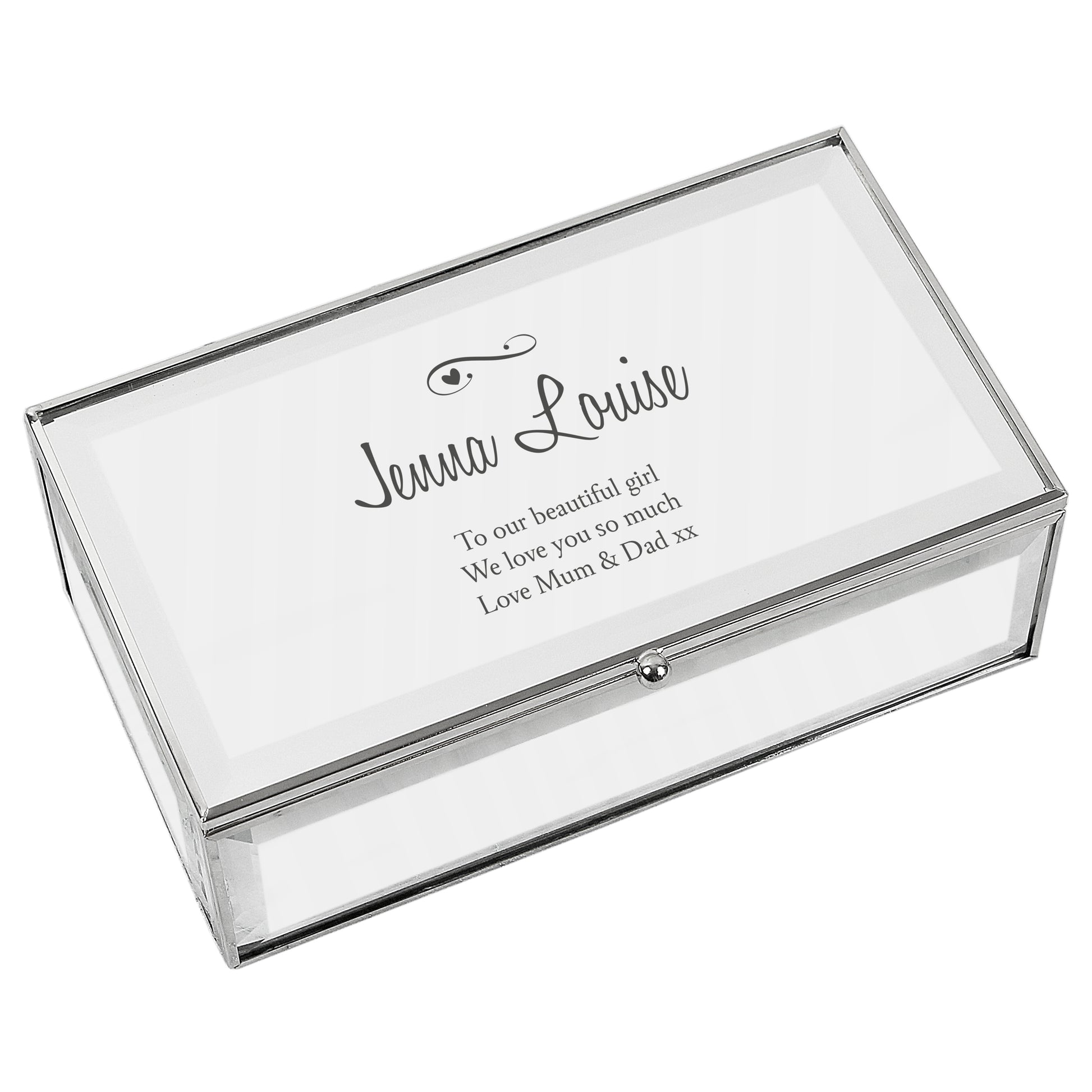 Personalised Swirls & Hearts Mirrored Jewellery Box - image 2