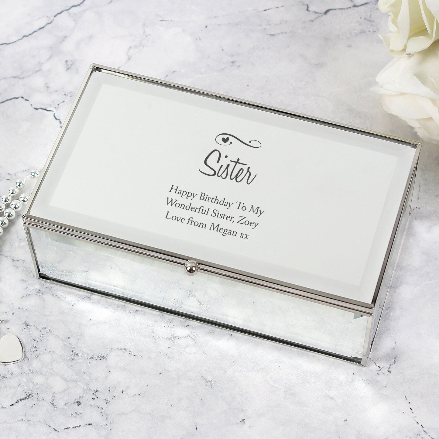 Personalised Swirls & Hearts Mirrored Jewellery Box - image 8