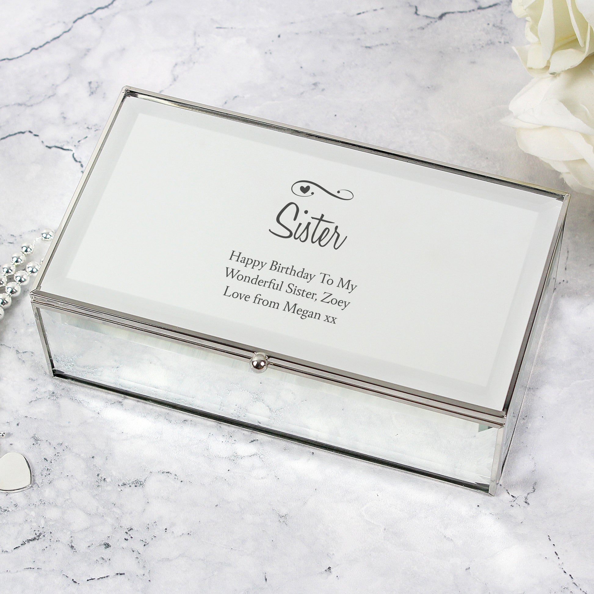Personalised Swirls & Hearts Mirrored Jewellery Box - image 8