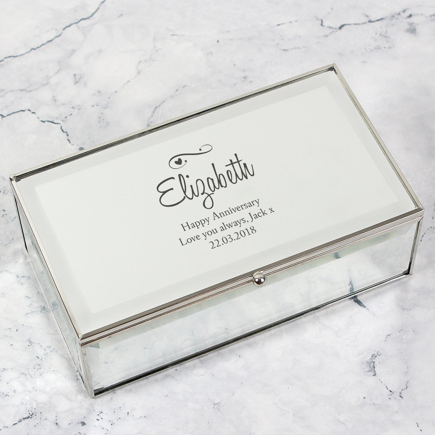 Personalised Swirls & Hearts Mirrored Jewellery Box - image 9