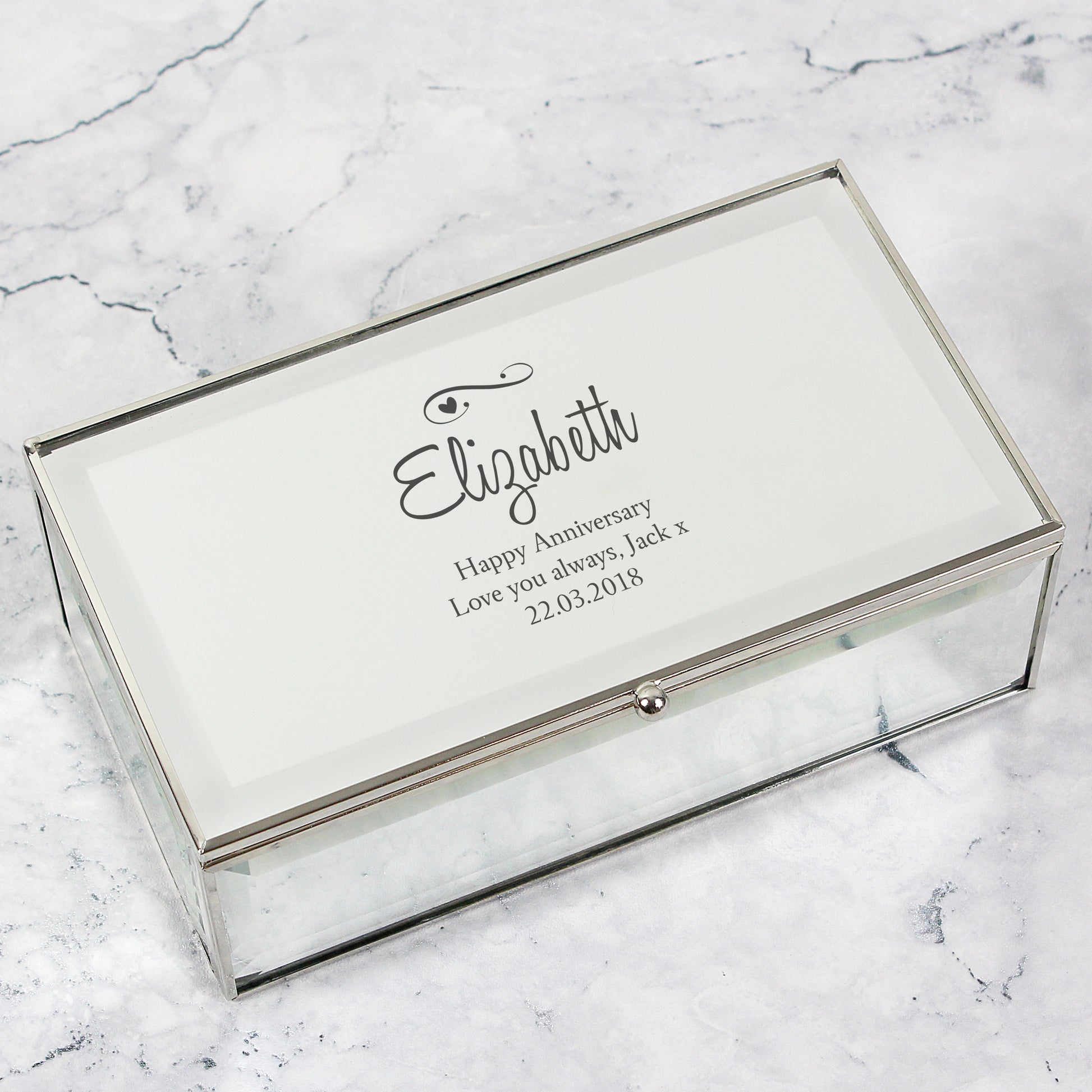 Personalised Swirls & Hearts Mirrored Jewellery Box - image 9
