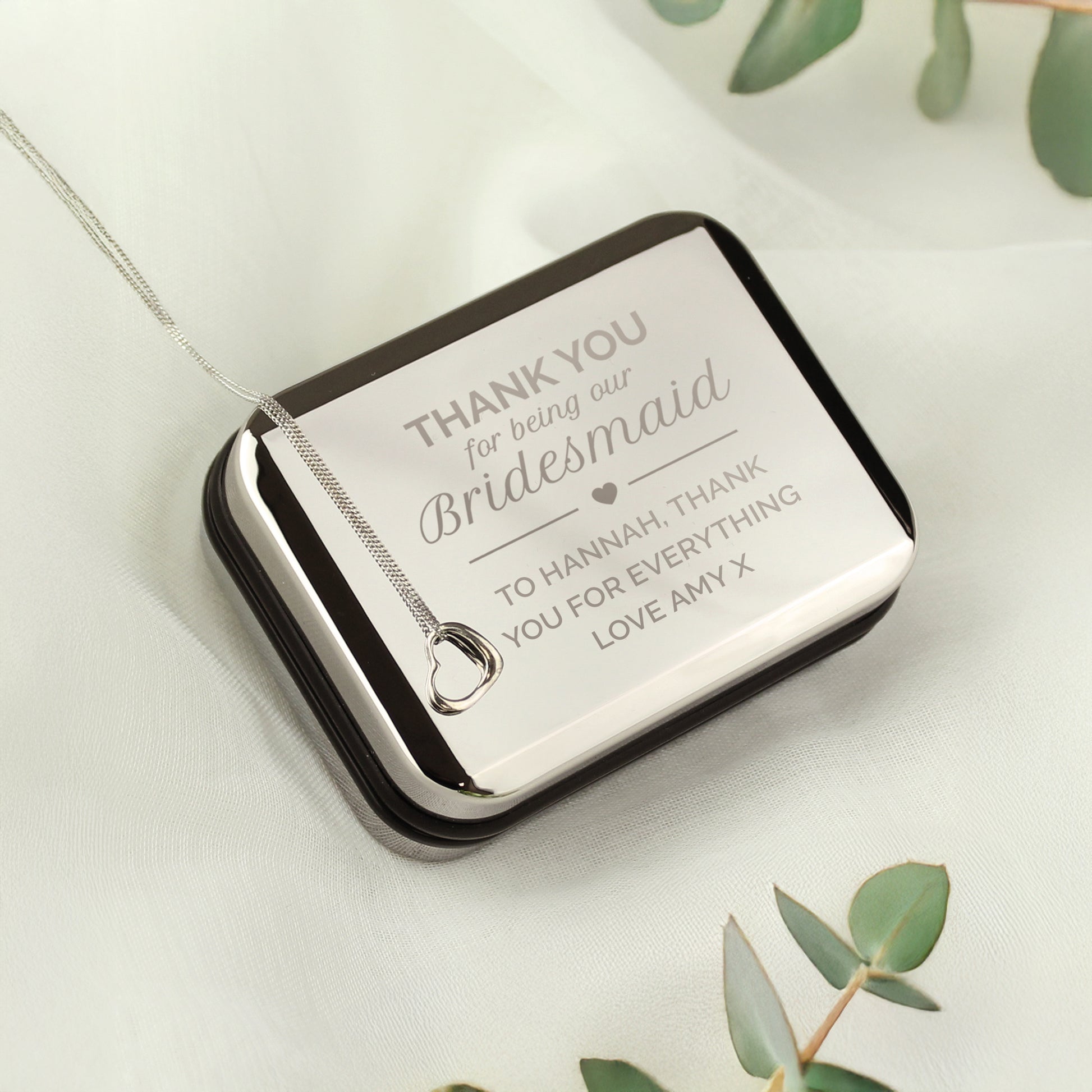 Personalised Bridesmaid Box and Sterling Silver Heart Necklace from Heartfelt Gifts