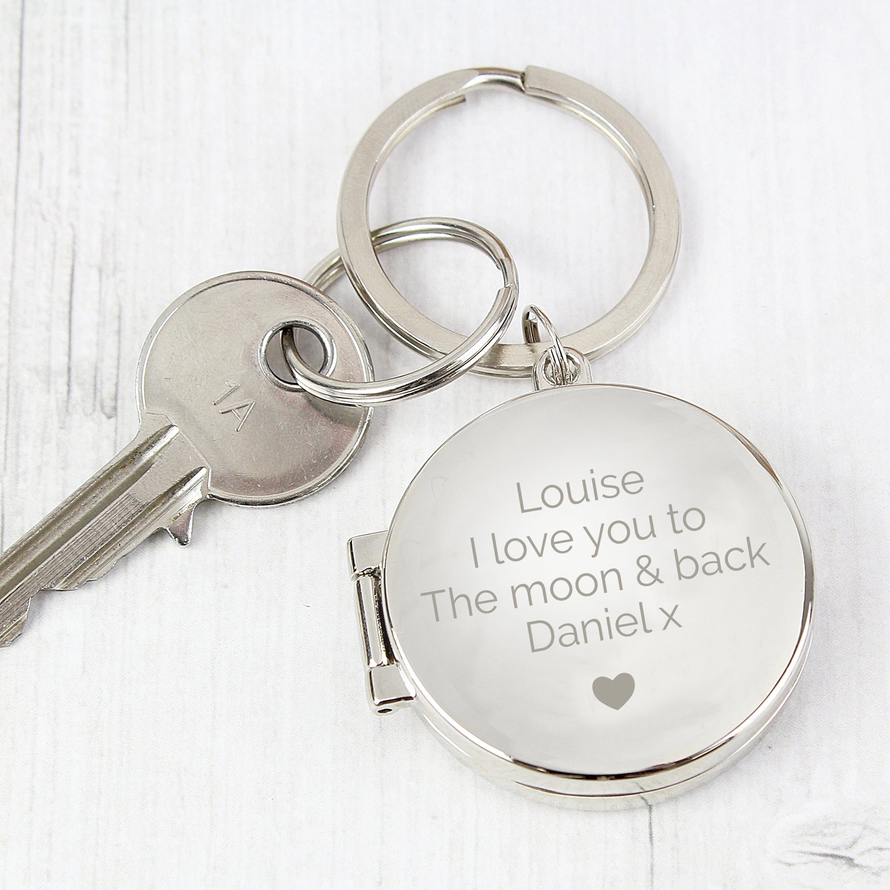 Personalised Heart Motif Round Photo Keyring from Heartfelt Gifts