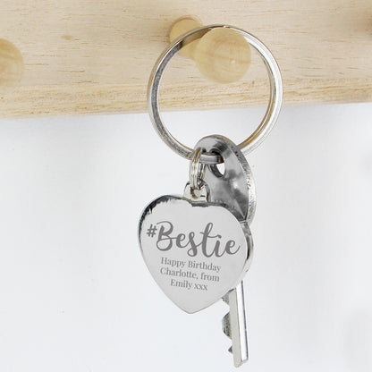 Personalised #Bestie Diamante Heart Keyring - image 3