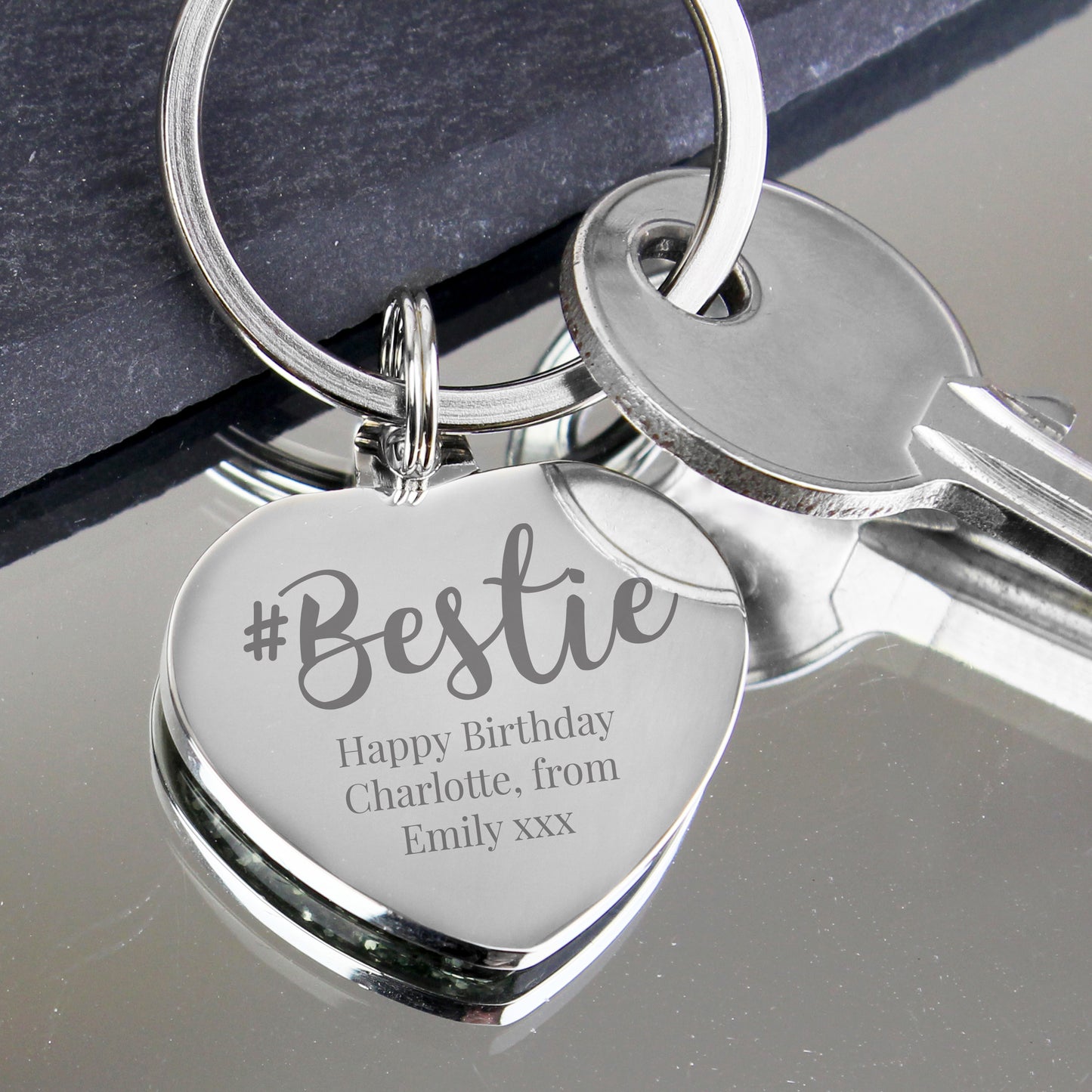 Personalised #Bestie Diamante Heart Keyring - image 4