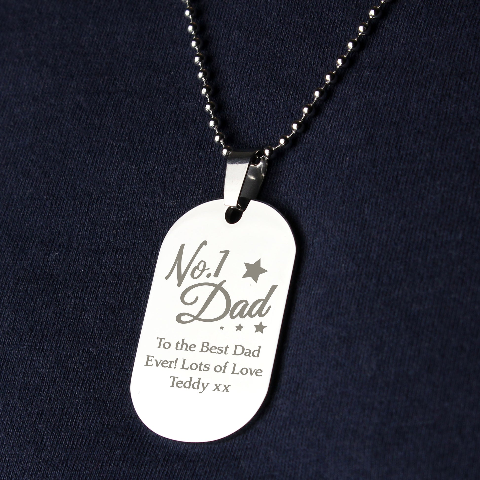 Personalised No.1 Dad Stainless Steel Dog Tag Necklace from Heartfelt Gifts