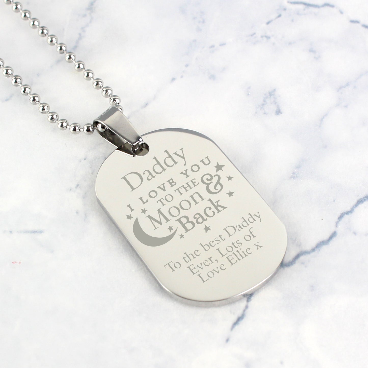 Personalised 'To The Moon & Back...' Stainless Steel Dog Tag Necklace from Heartfelt Gifts