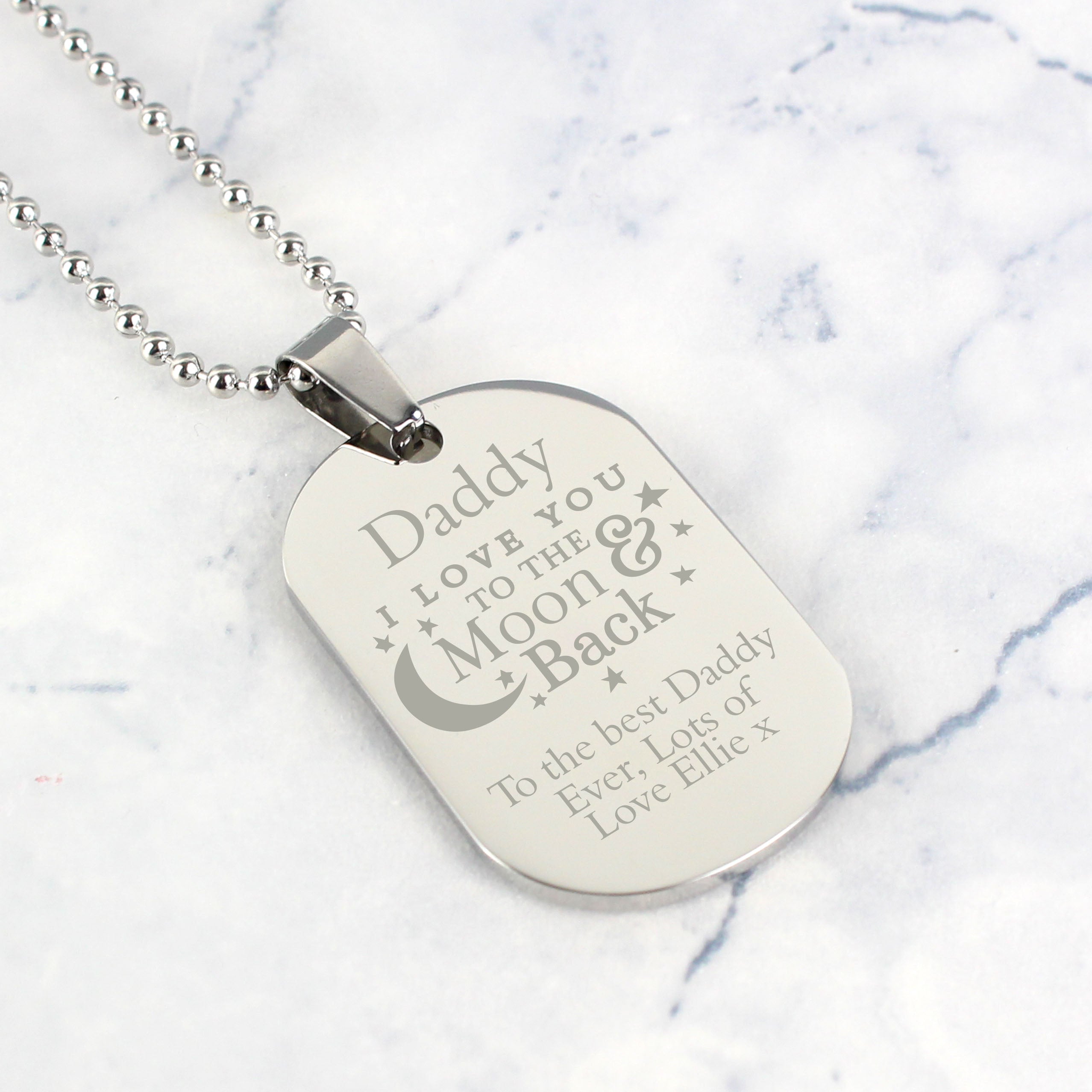 Personalised 'To The Moon & Back...' Stainless Steel Dog Tag Necklace from Heartfelt Gifts