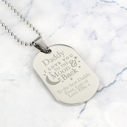 Personalised 'To The Moon & Back...' Stainless Steel Dog Tag Necklace from Heartfelt Gifts