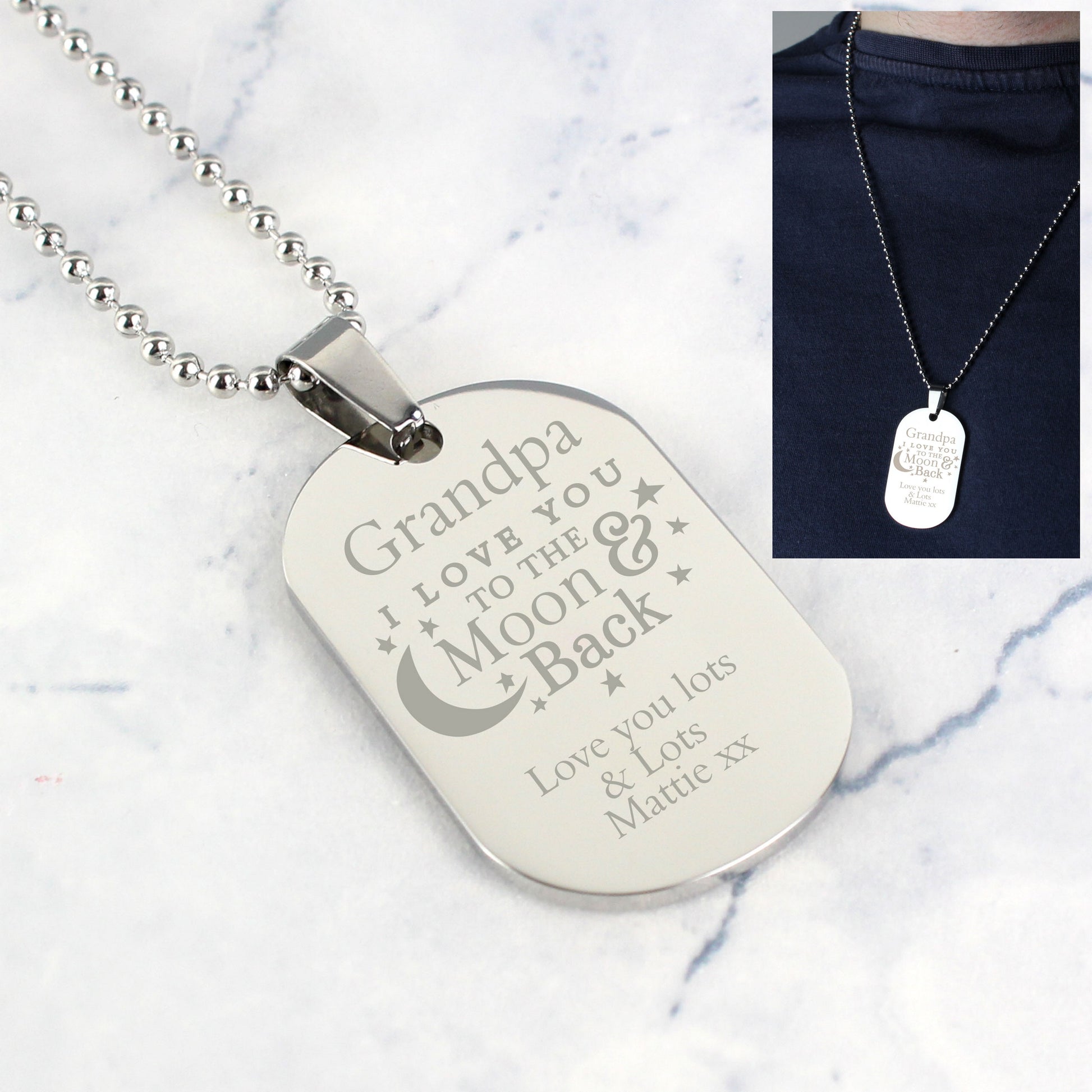Personalised 'To The Moon & Back...' Stainless Steel Dog Tag Necklace - image 3