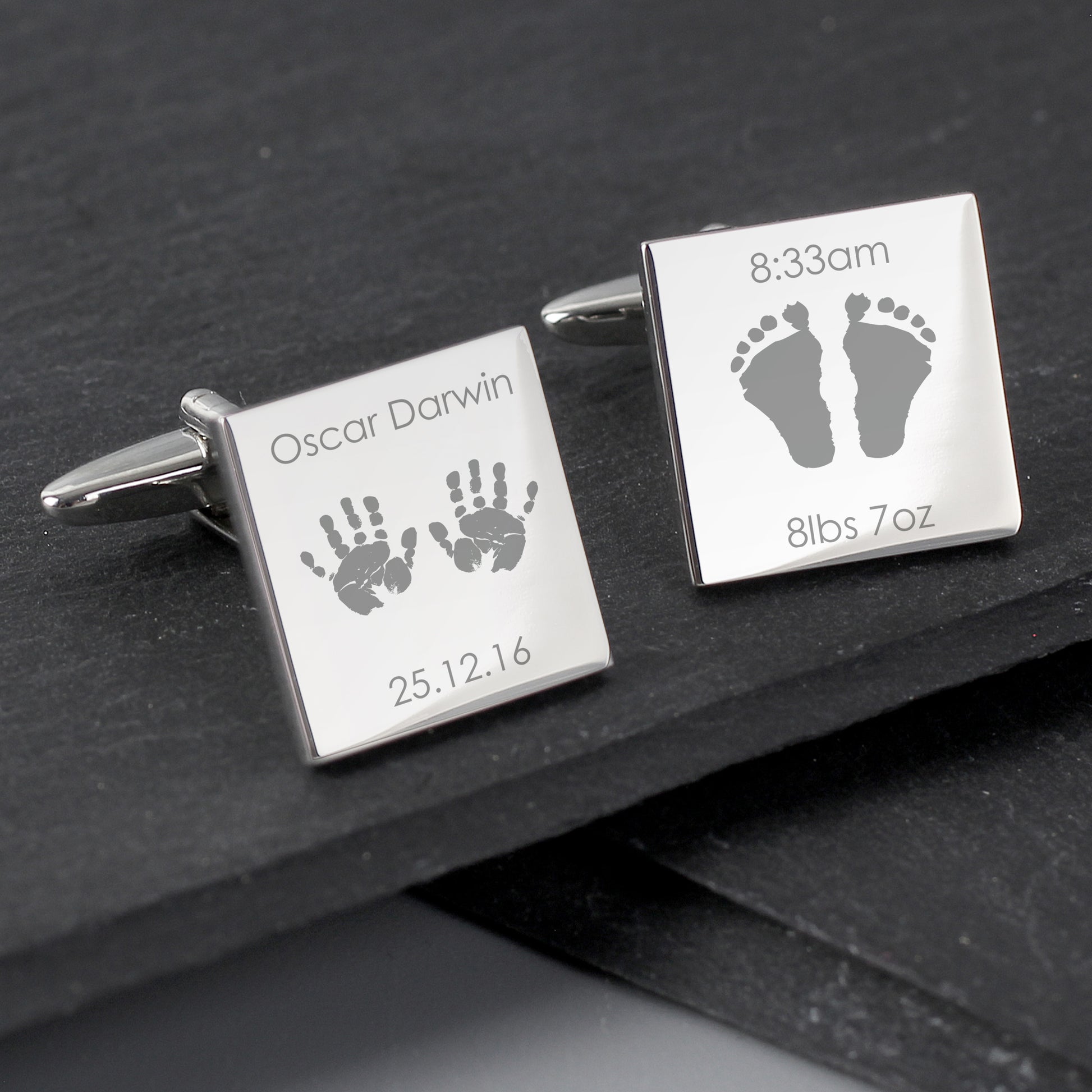Personalised Hands and Feet New Baby Square Cufflinks from Heartfelt Gifts