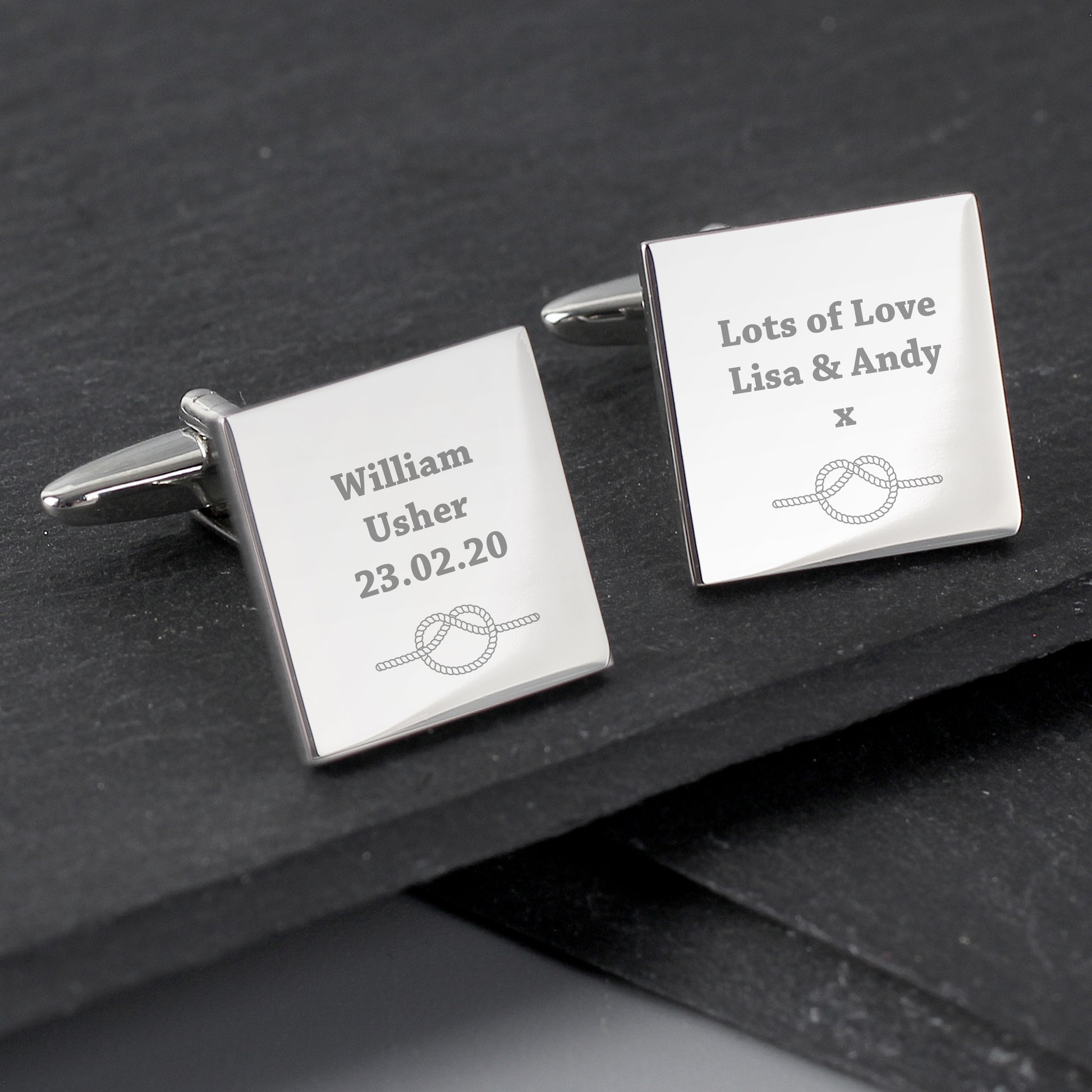 Personalised Tie the Knot Square Cufflinks from Heartfelt Gifts