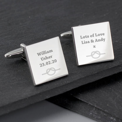 Personalised Tie the Knot Square Cufflinks from Heartfelt Gifts
