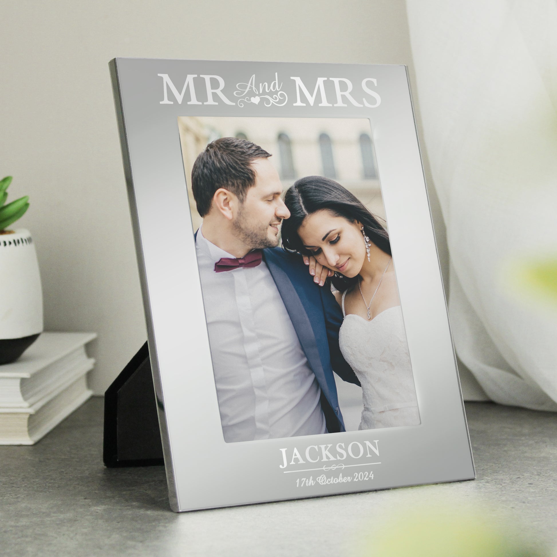 Personalised Mr & Mrs 6x4 Silver Photo Frame from Heartfelt Gifts
