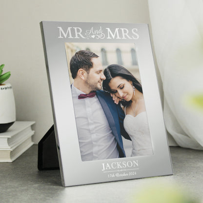Personalised Mr & Mrs 6x4 Silver Photo Frame from Heartfelt Gifts