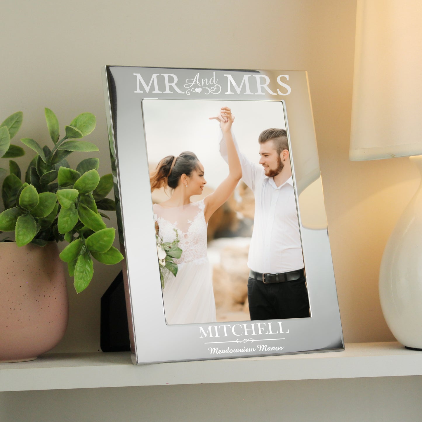 Personalised Mr & Mrs 5x7 Silver Photo Frame from Heartfelt Gifts