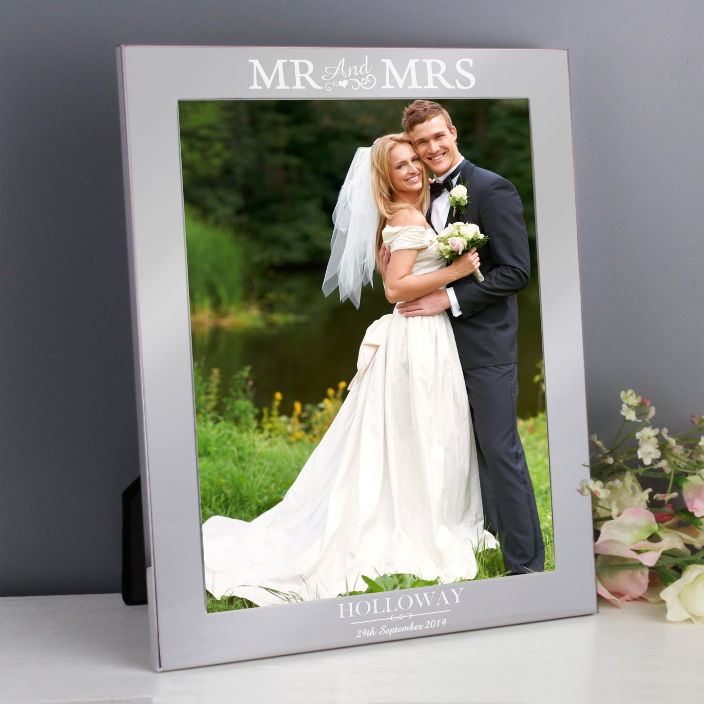 Personalised Mr & Mrs 10x8 Silver Photo Frame from Heartfelt Gifts
