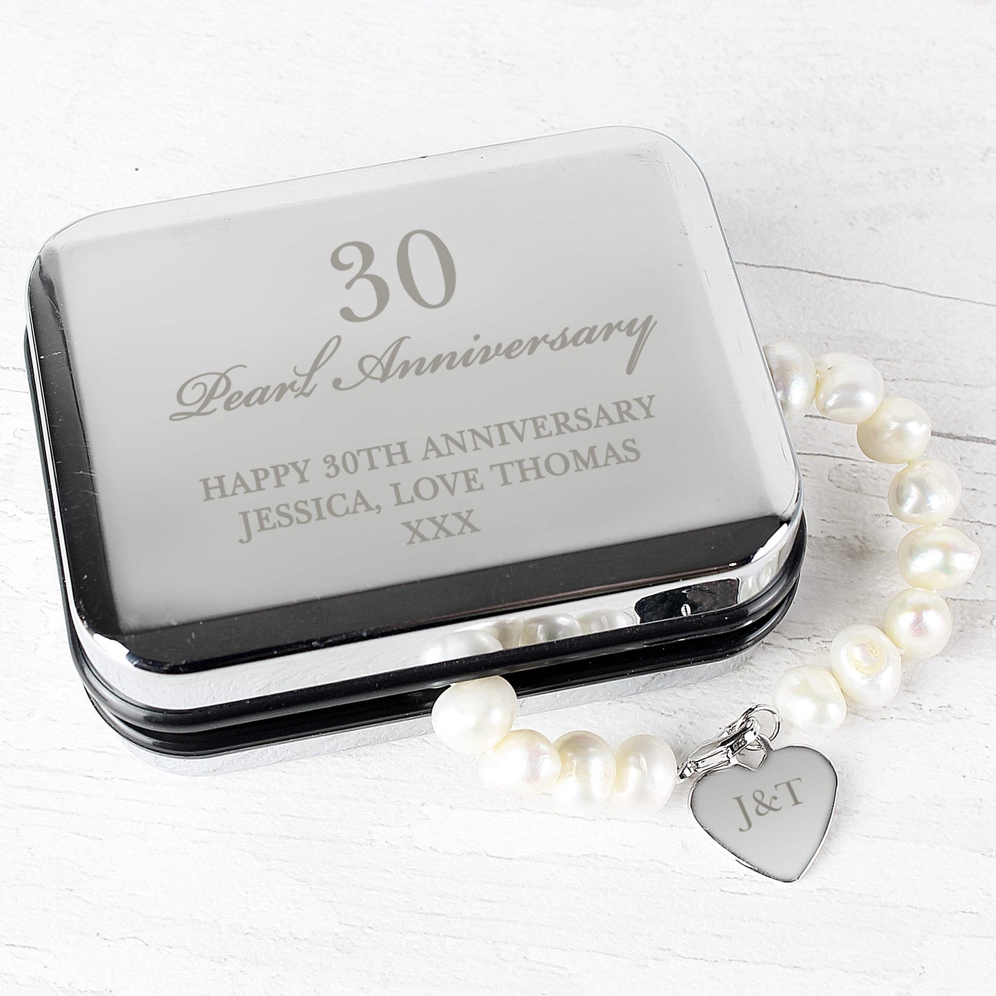 Personalised Anniversary Silver Box and Pearl Bracelet from Heartfelt Gifts