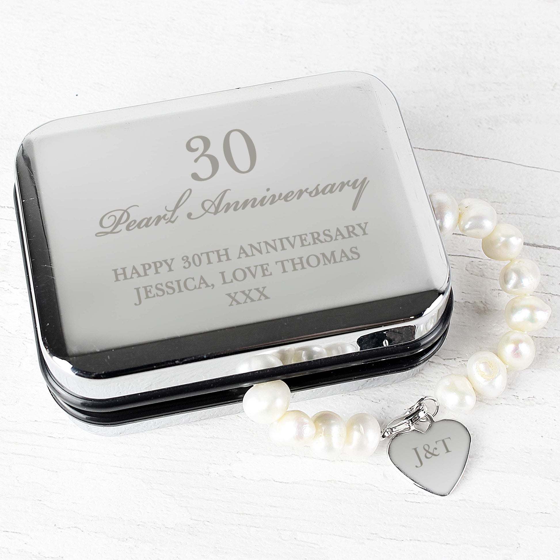 Personalised Anniversary Silver Box and Pearl Bracelet from Heartfelt Gifts