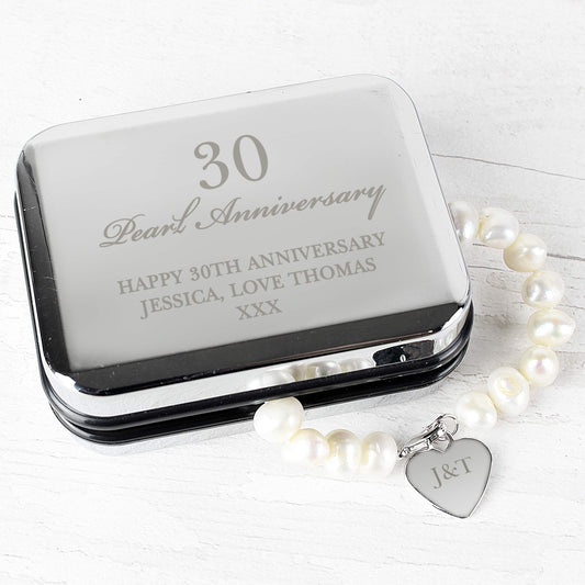Personalised Anniversary Silver Box and Pearl Bracelet from Heartfelt Gifts