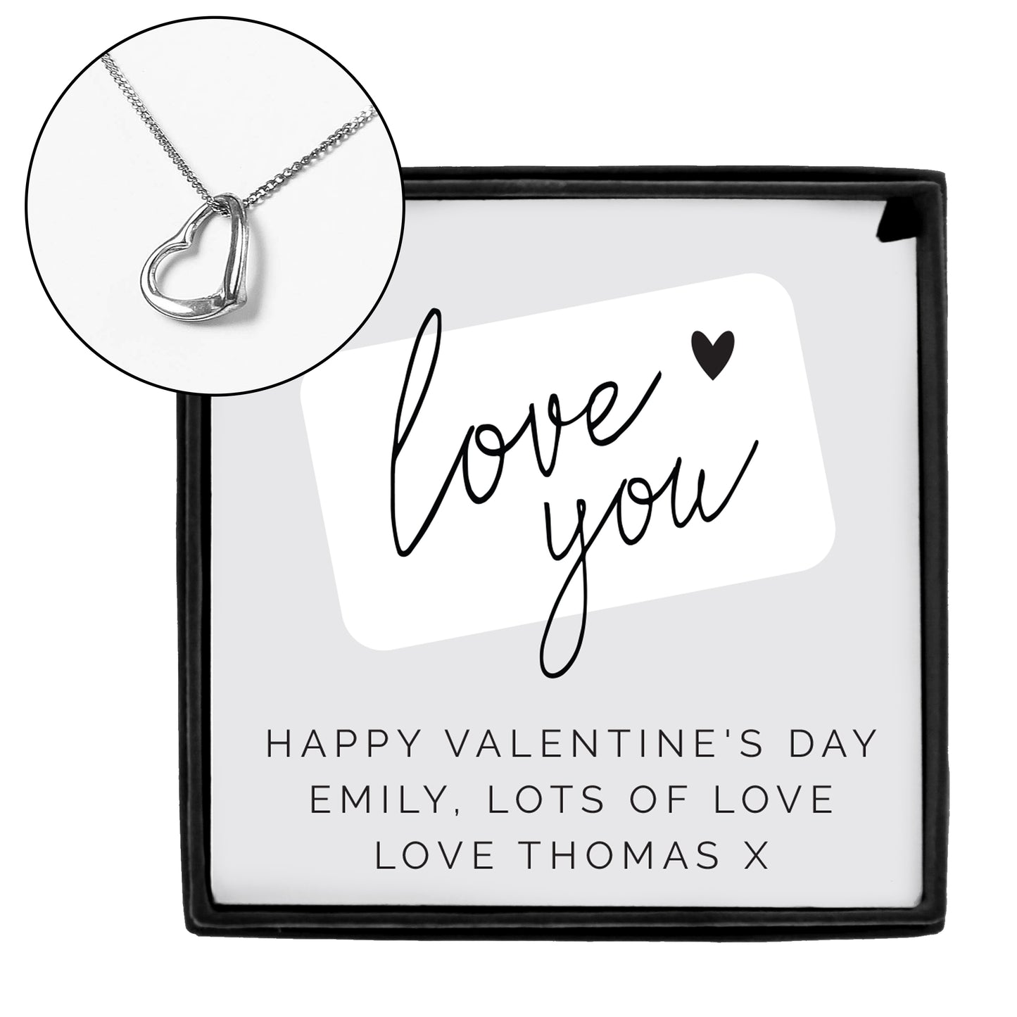 Personalised Love you Sterling Silver Heart Necklace and Box - image 2