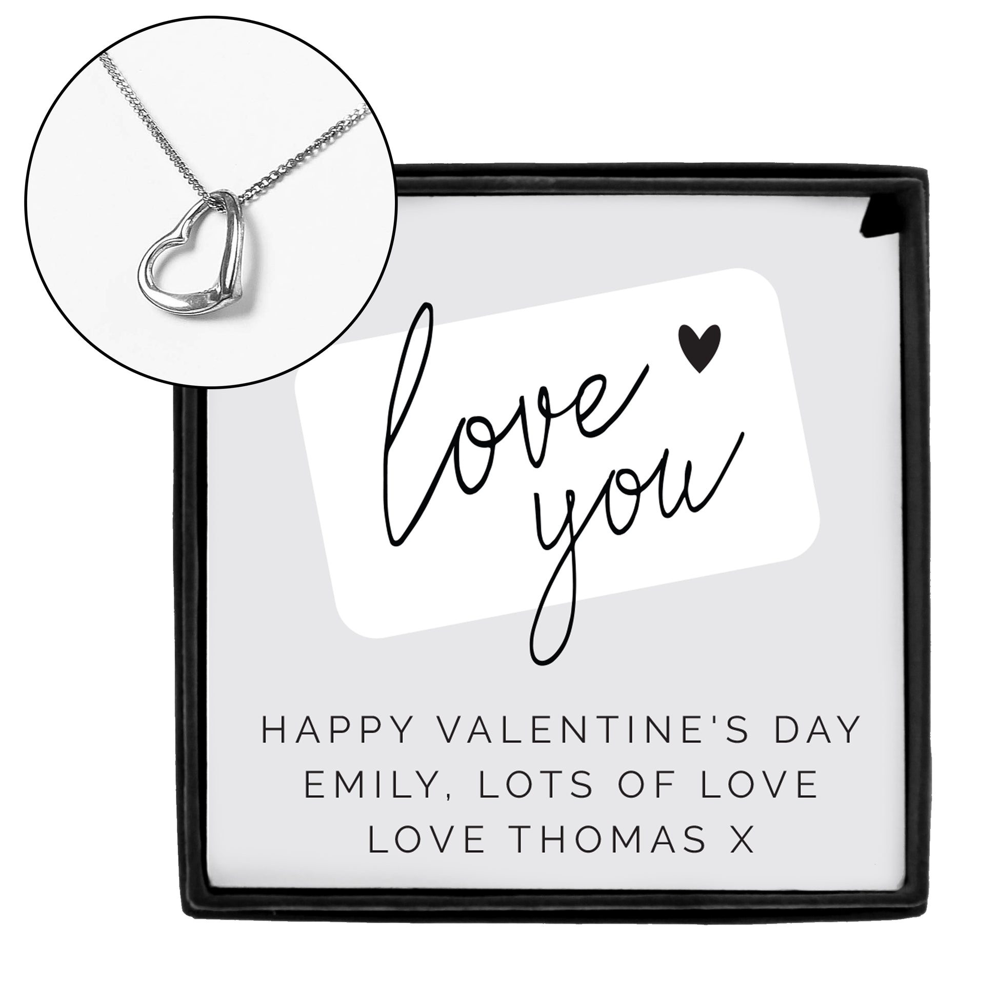 Personalised Love you Sterling Silver Heart Necklace and Box - image 2