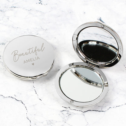 Open nickel-plated compact mirror for handbag use