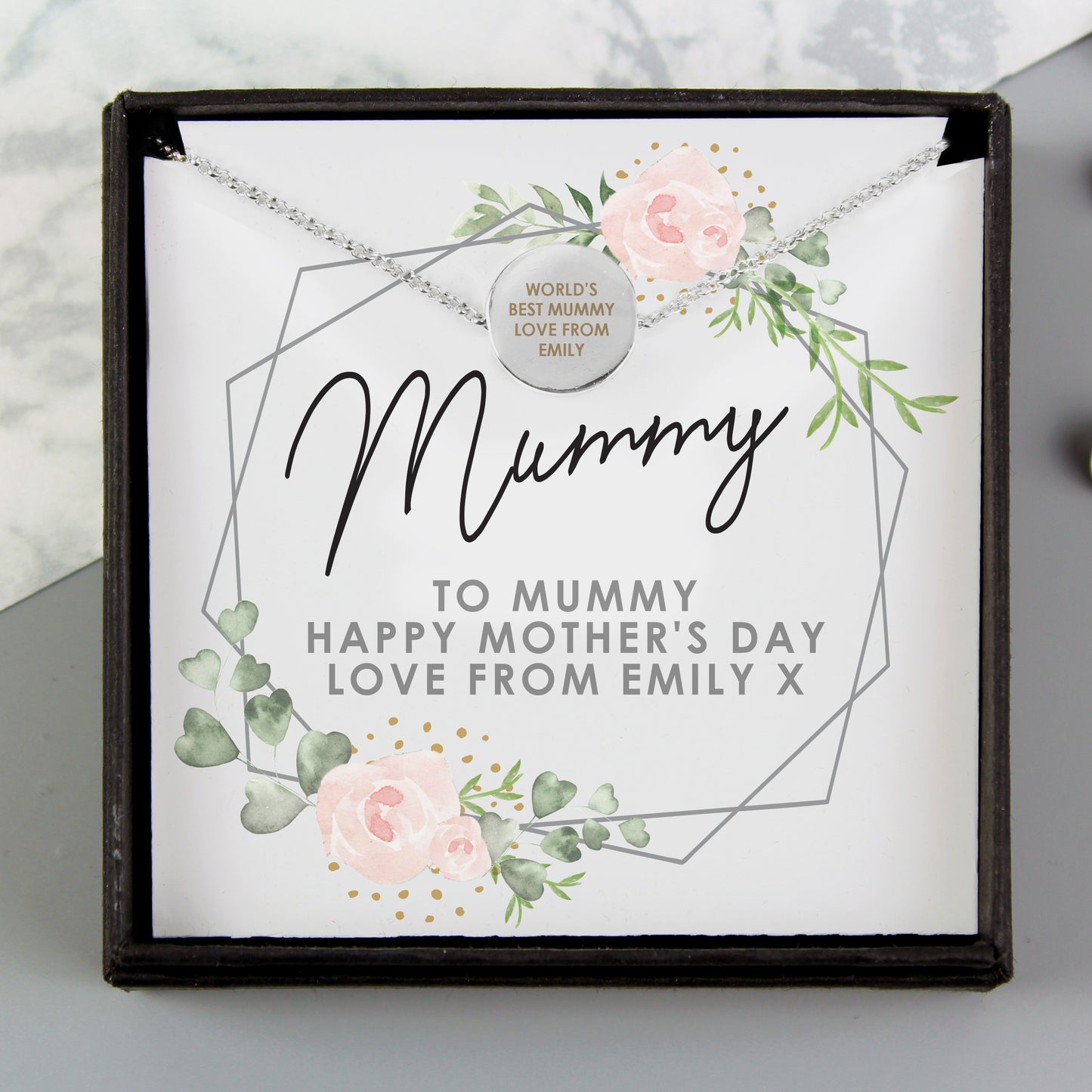 Personalised Abstract Rose Sentiment Silver Tone Necklace and Box from Heartfelt Gifts