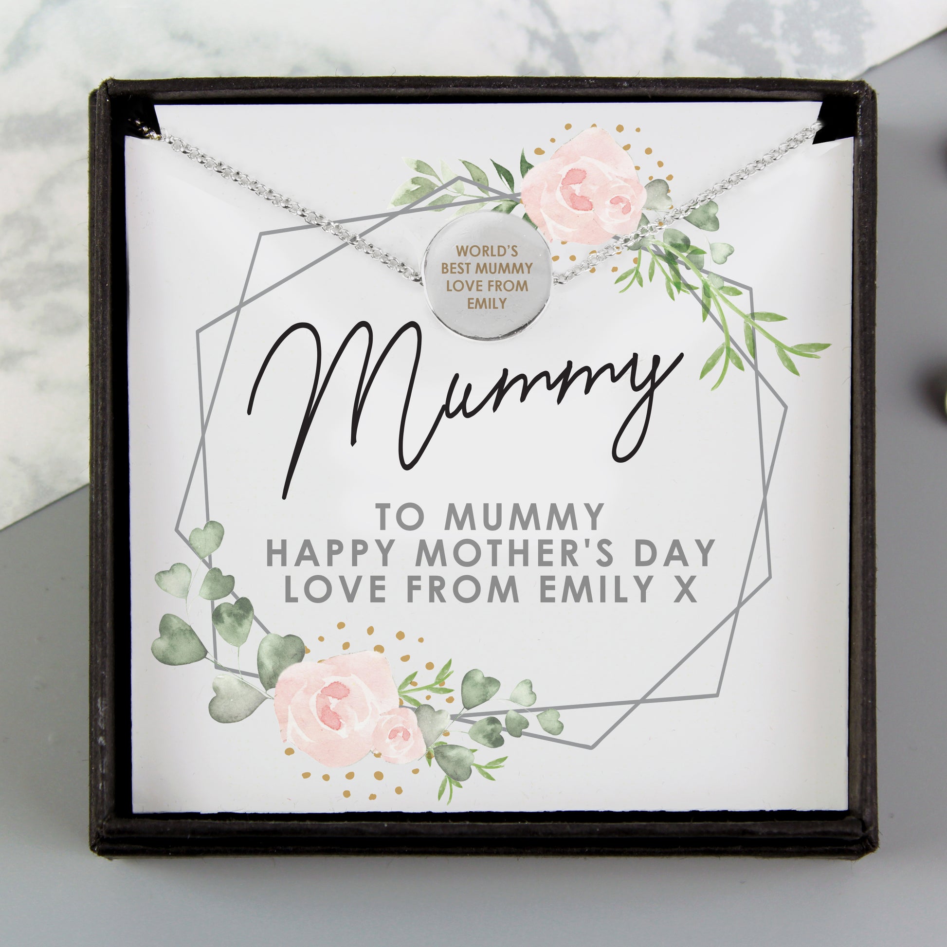 Personalised Abstract Rose Sentiment Silver Tone Necklace and Box from Heartfelt Gifts
