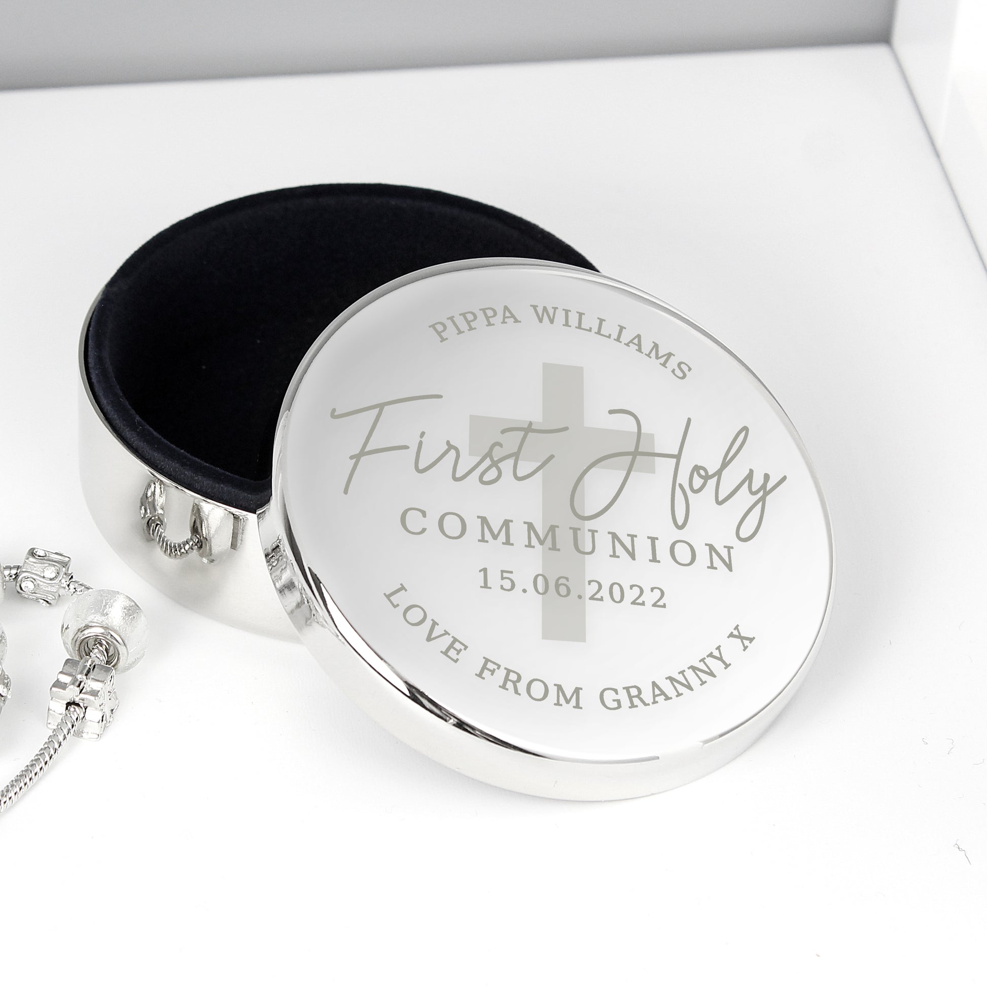 Personalised First Holy Communion Round Trinket Box from Heartfelt Gifts