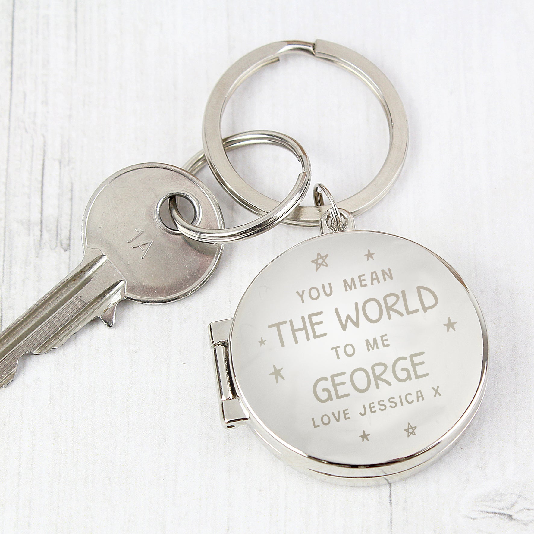 Personalised You Mean The World To Me Round Photo keyring from Heartfelt Gifts