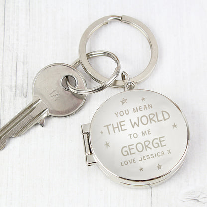 Personalised You Mean The World To Me Round Photo keyring from Heartfelt Gifts