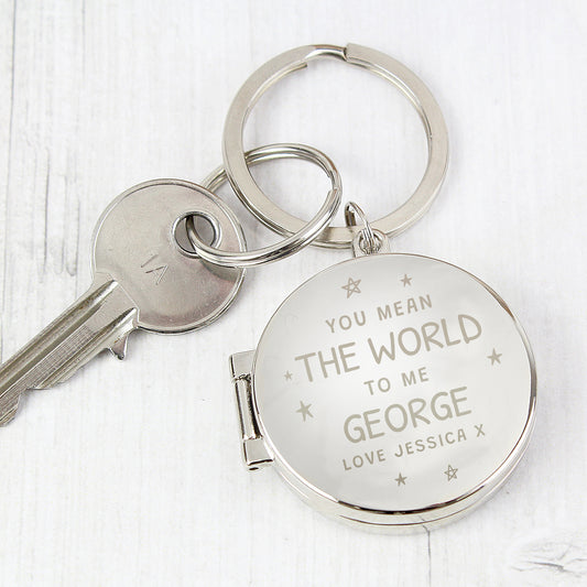 Personalised You Mean The World To Me Round Photo keyring from Heartfelt Gifts