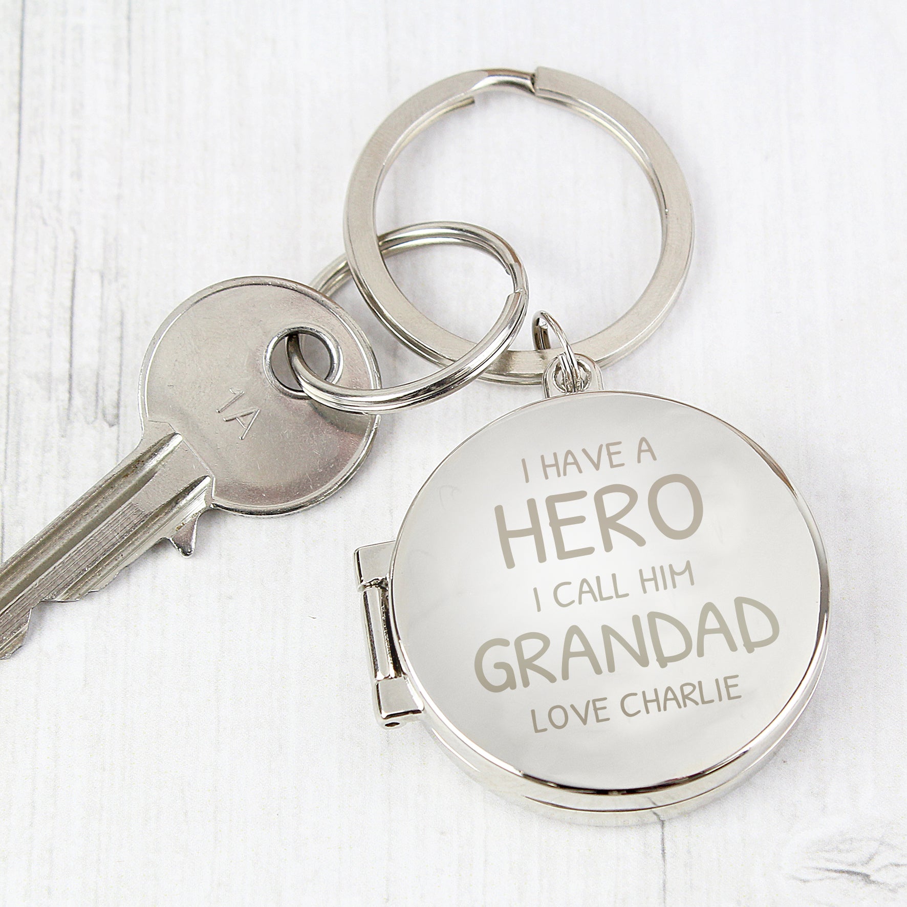 Personalised I Have A Hero Round Photo Keyring from Heartfelt Gifts