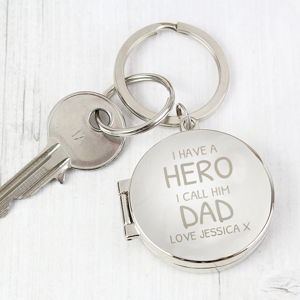 Personalised I Have A Hero Round Photo Keyring - image 3