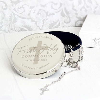 Personalised First Holy Communion Round Trinket Box & Rosary Beads Set - image 4