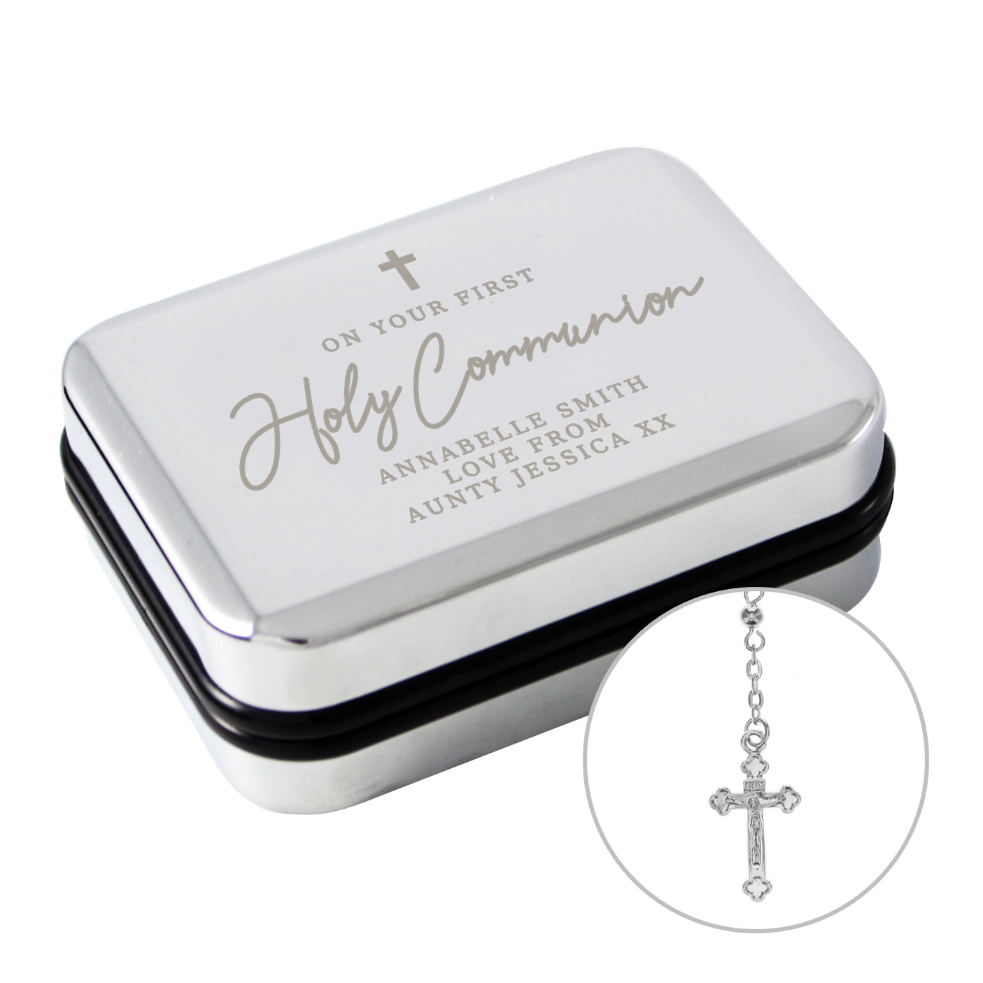 Personalised First Holy Communion Rosary Beads and Cross Trinket Box - image 3